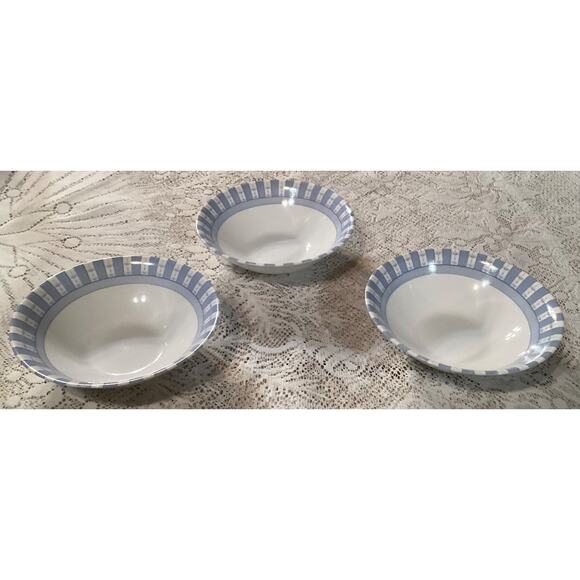 Martha Stewart Everyday Blue White "Garden Trellis" France 3 Soup/Cereal Bowls - Picture 4 of 8